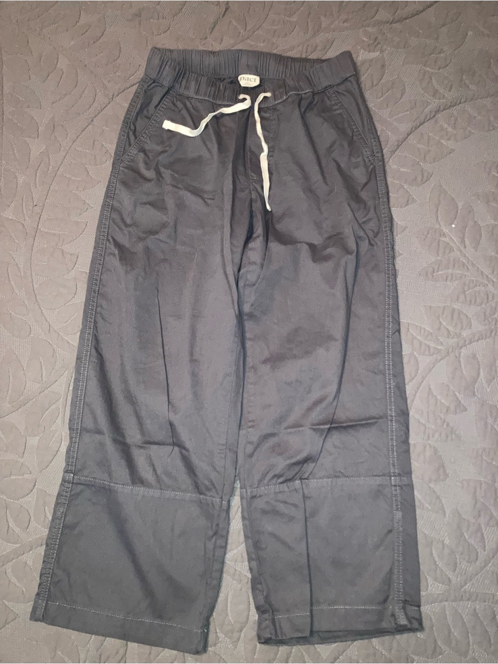 Pact Grey Cropped Drawstring Pants with Cream Tie